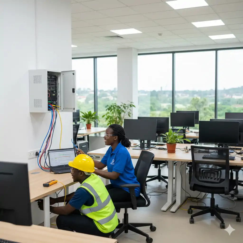 Engineer testing LAN — Networking Services in Uganda