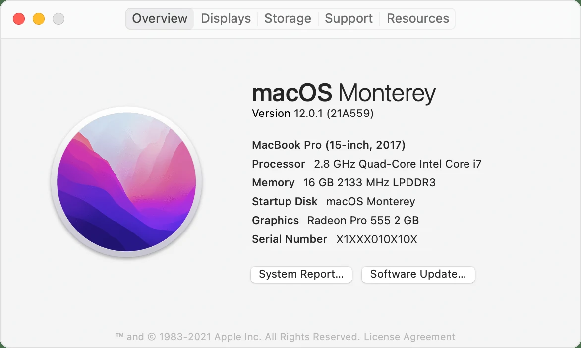 MacBook About This Mac screen summary