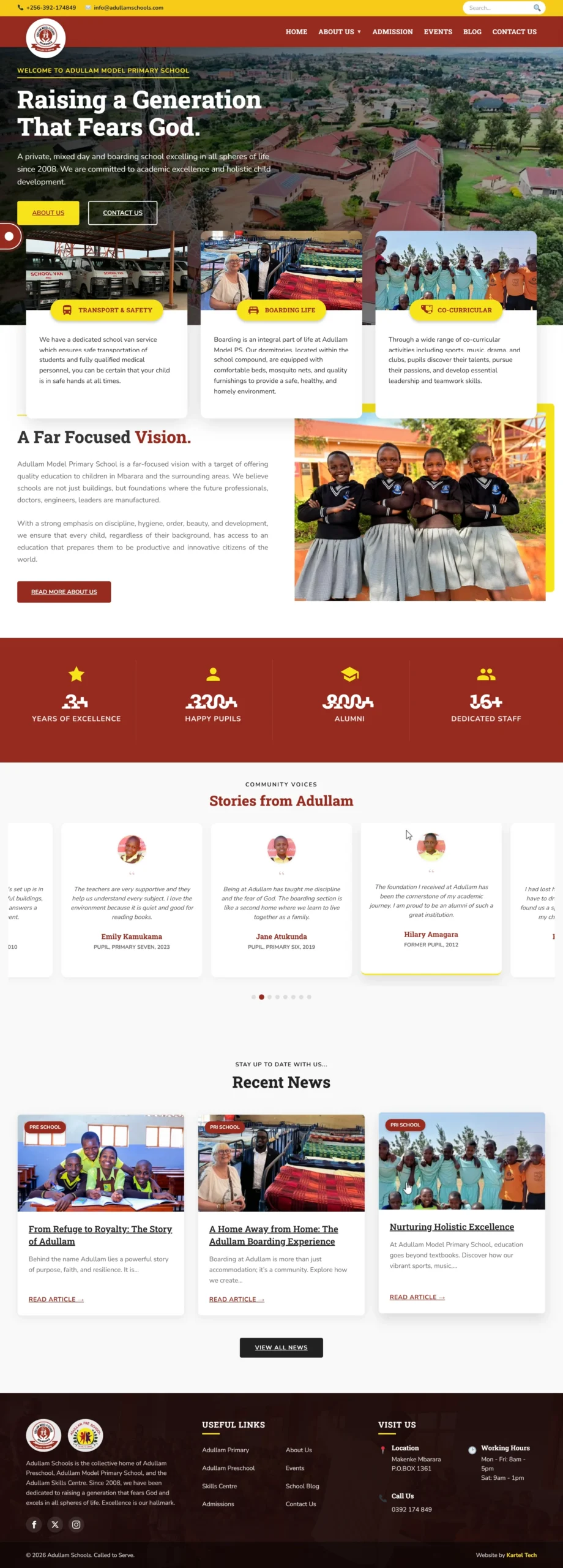 school website design full page view of the Adullam Schools website
