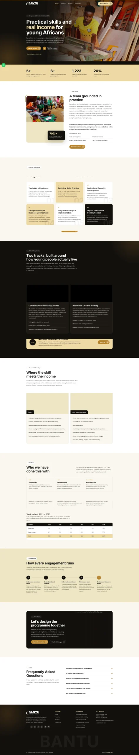 NGO website design full page view of the Bantu Inter-Services website