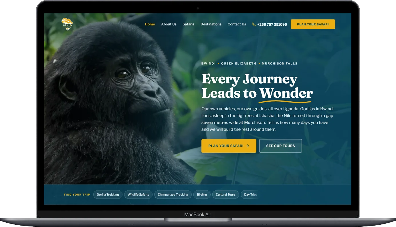 safari website design homepage built for Cesta Africa Safaris by Kartel Tech