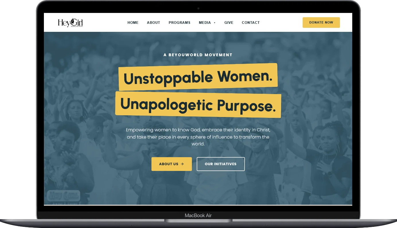 ministry website design homepage built for Hey Girl Global by Kartel Tech