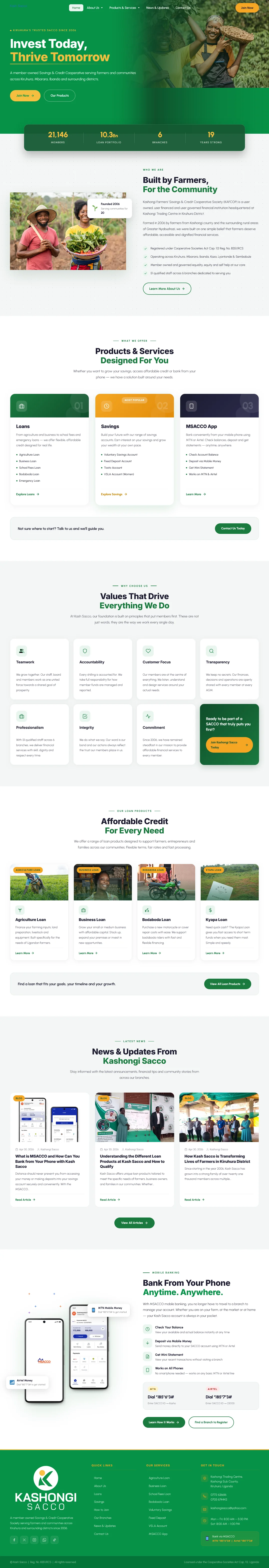 SACCO website design full page view of the Kashongi Farmers SACCO website