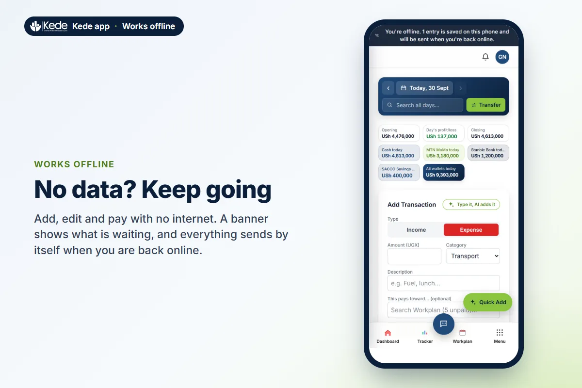 Kede app working offline with an entry waiting to send