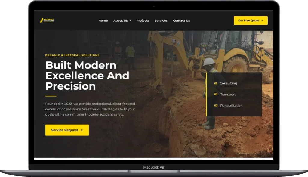 engineering website design homepage built for Mach Bolt Engineering by Kartel Tech