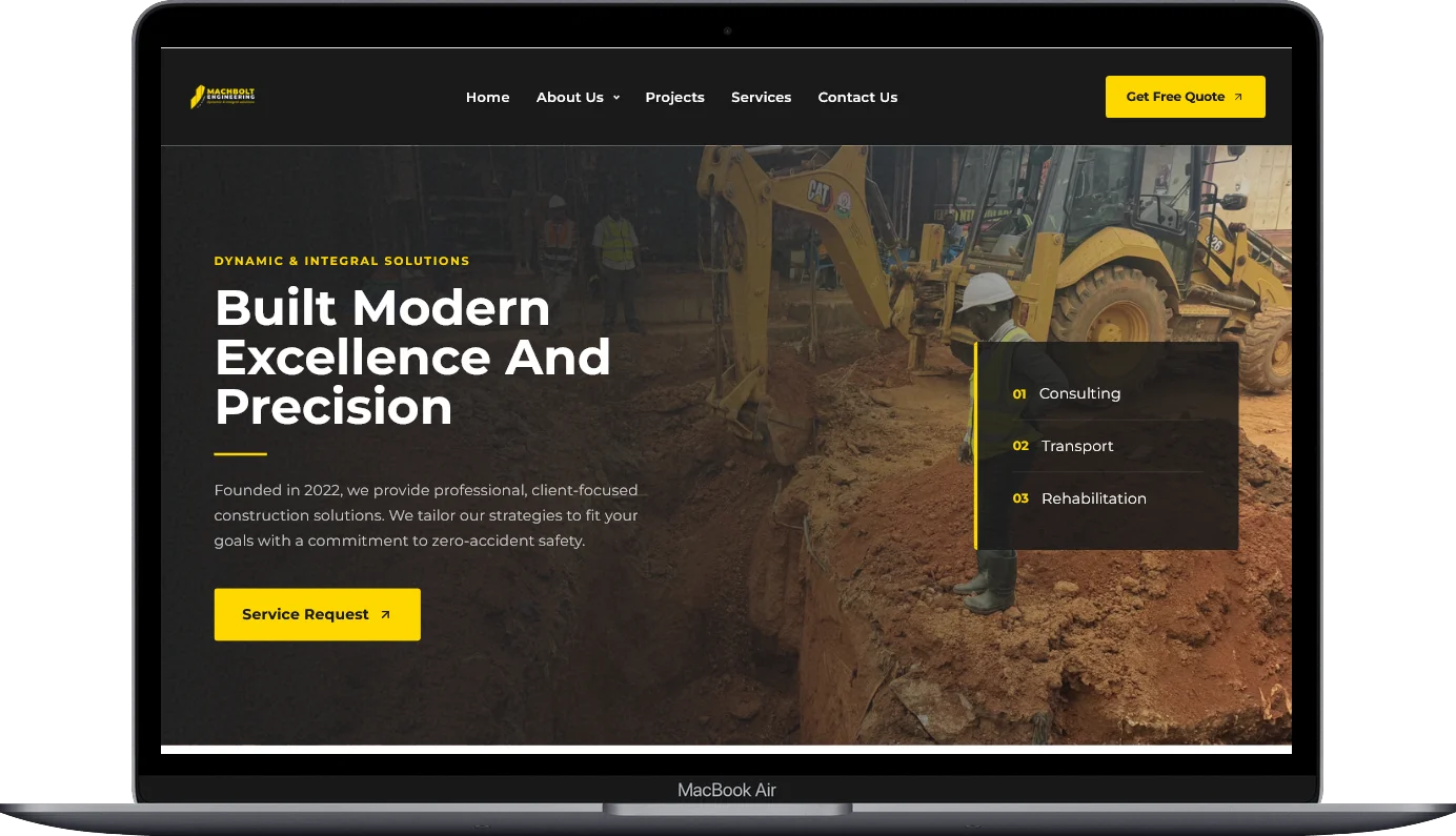 engineering website design homepage built for Mach Bolt Engineering by Kartel Tech
