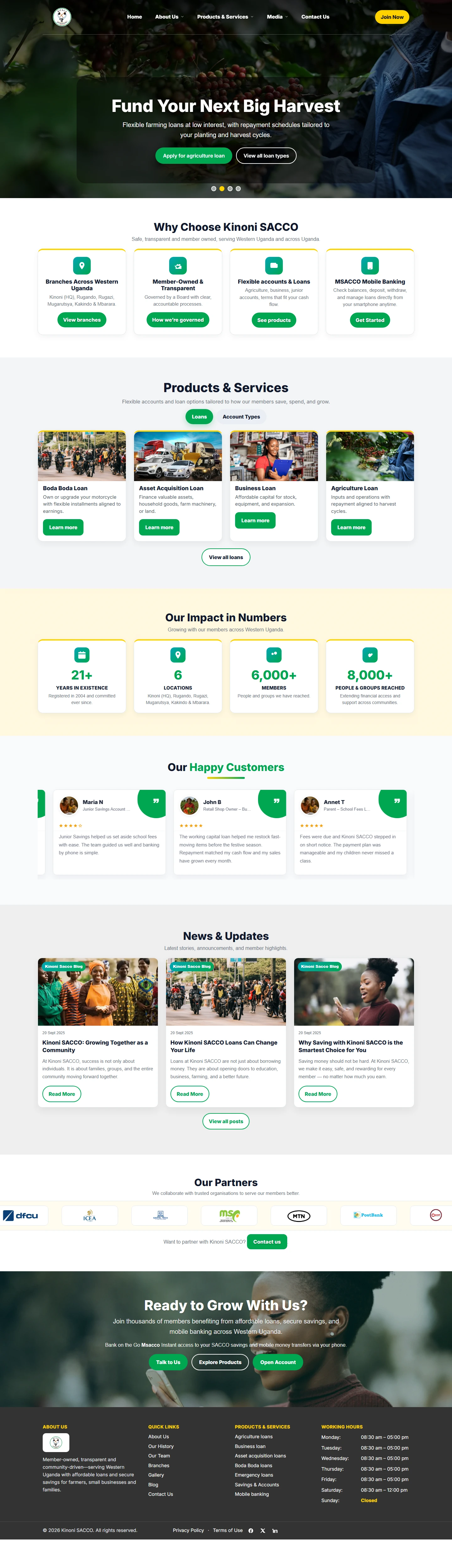 Kinoni sacco website full-page screenshot