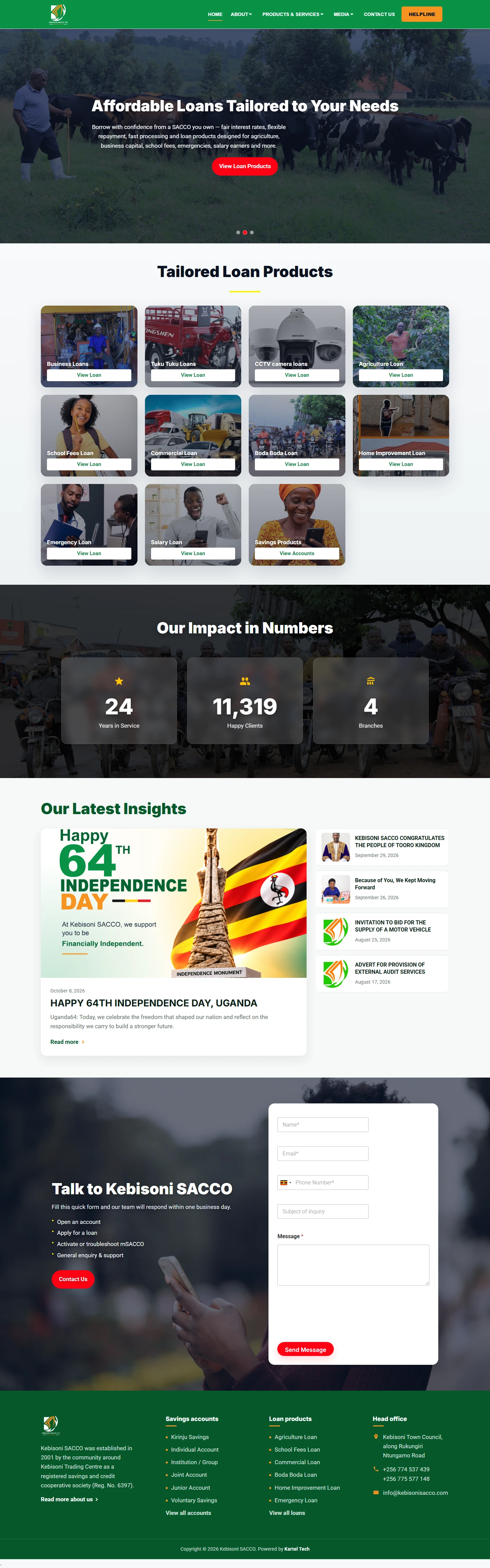 Kebisoni SACCO website full-page screenshot