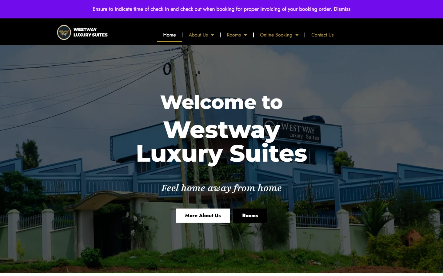 Westway Luxury Suites website desktop preview