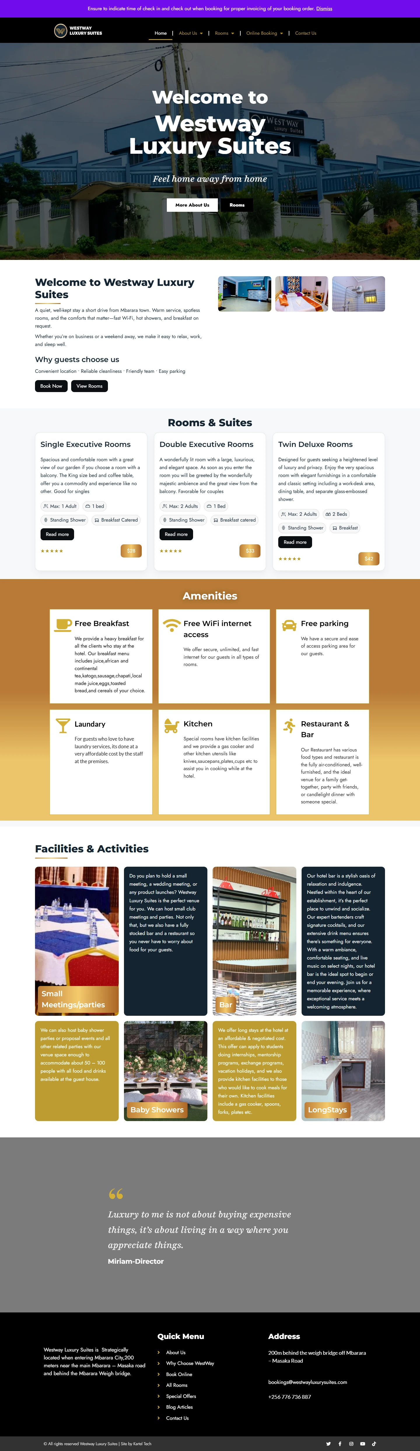 Westway Luxury Suites website full-page screenshot
