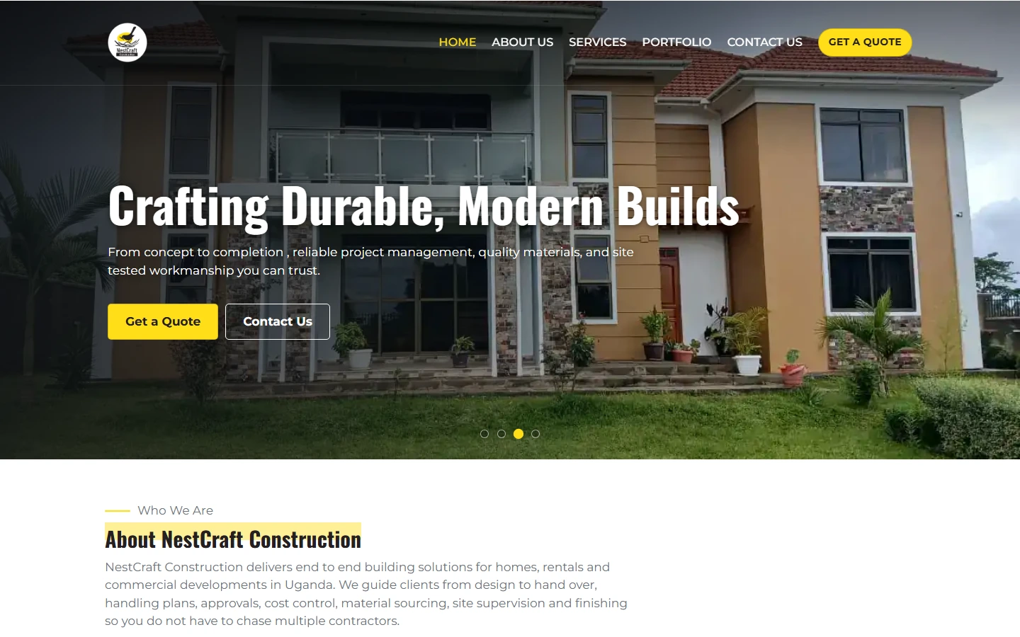 Nestcraft Construction website desktop preview