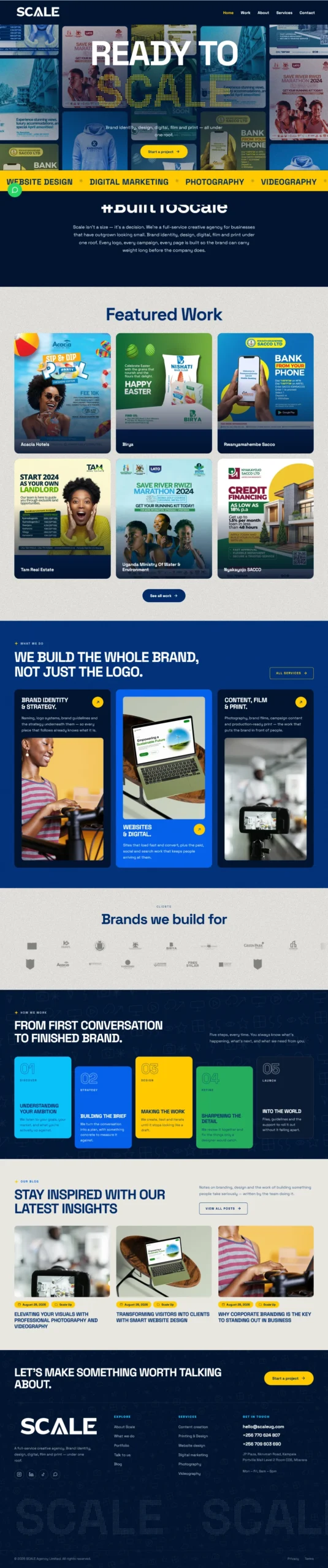 creative agency website full page view of the SCALE website