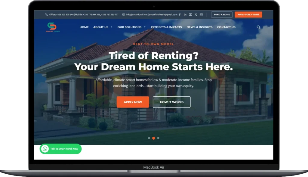 social enterprise website homepage built for Smart Fundi by Kartel Tech